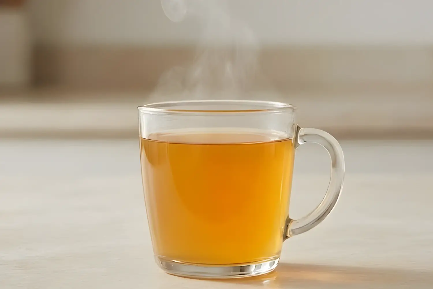Steaming viral gelatin weight loss drink served warm in a clear glass mug