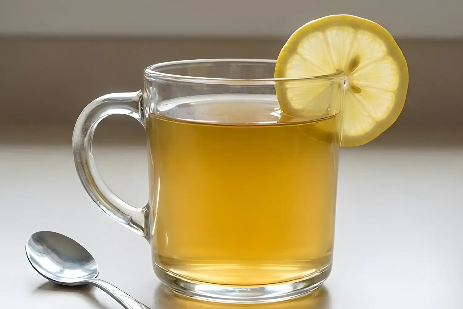Viral gelatin weight loss drink with lemon served in a clear glass mug, bariatric-friendly detox beverage
