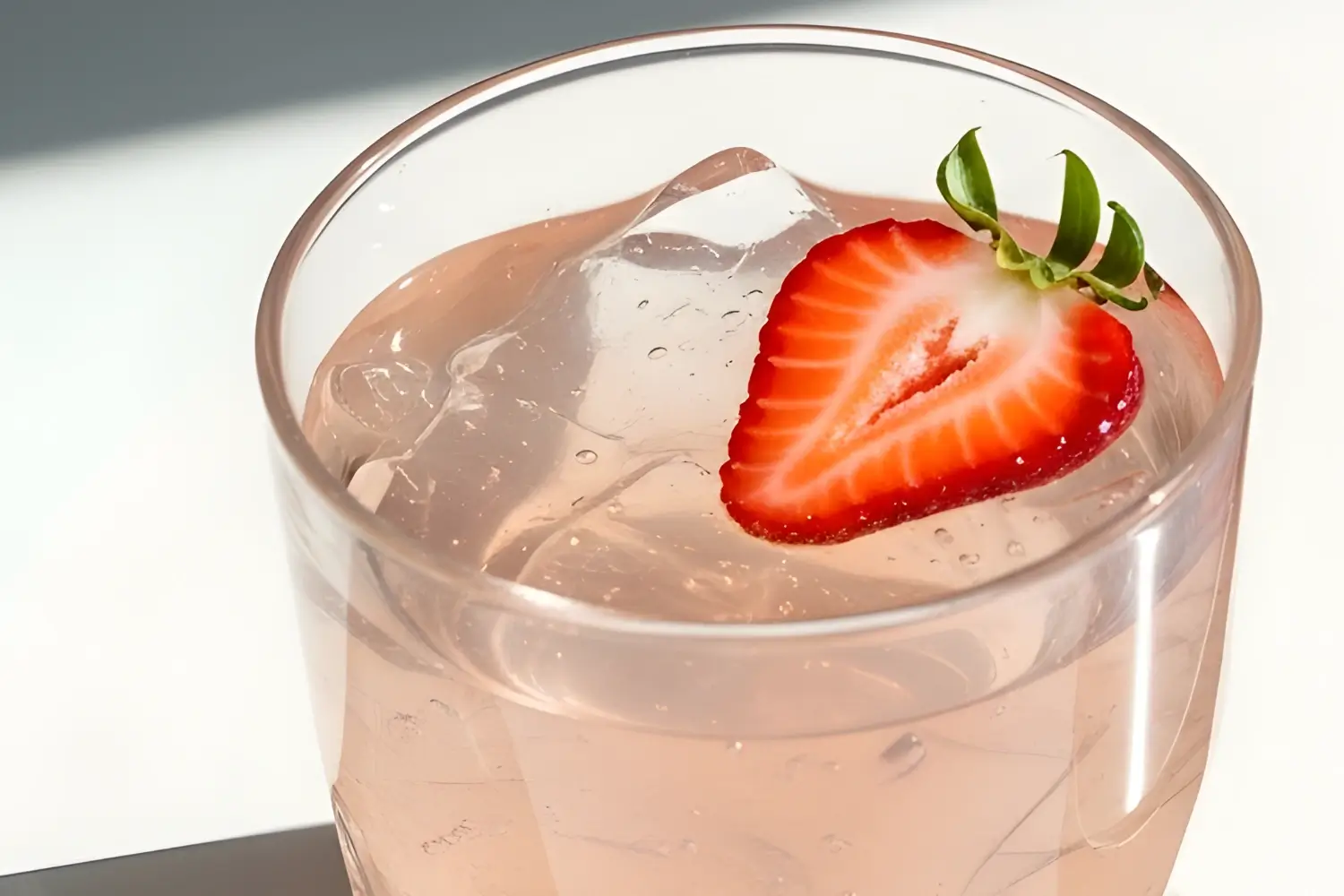30 day gelatin trick results strawberry gelatin drink with ice and fresh strawberry garnish